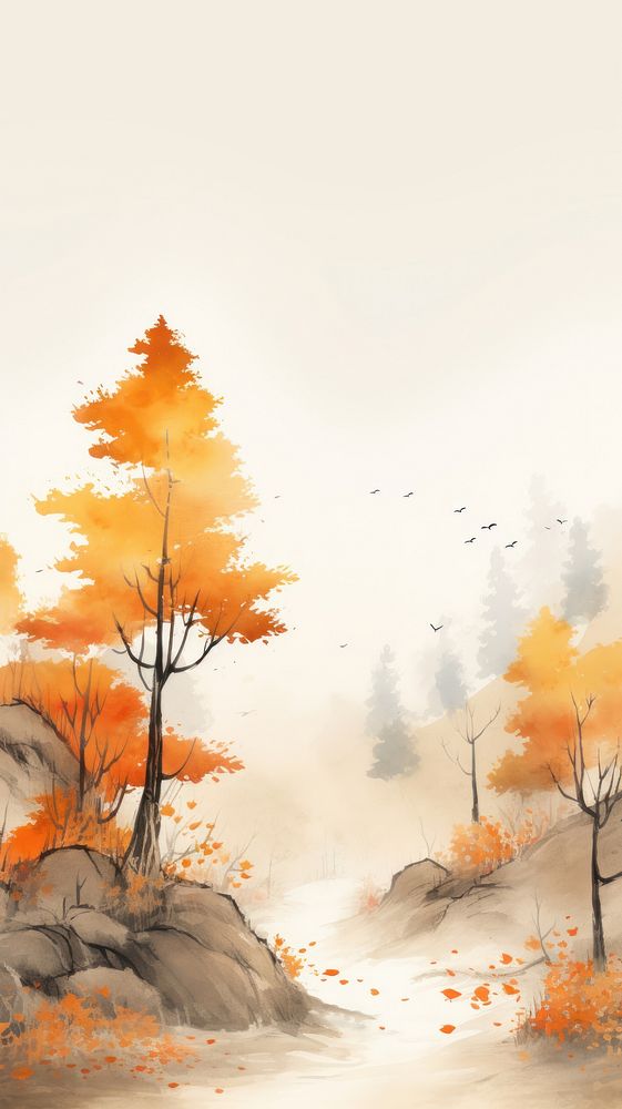 Hilly autumn forest outdoors painting nature.