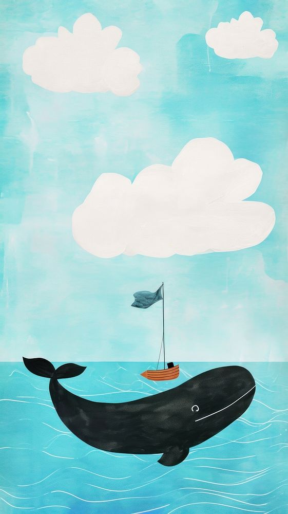 Cute whale in the sky illustration painting animal mammal.