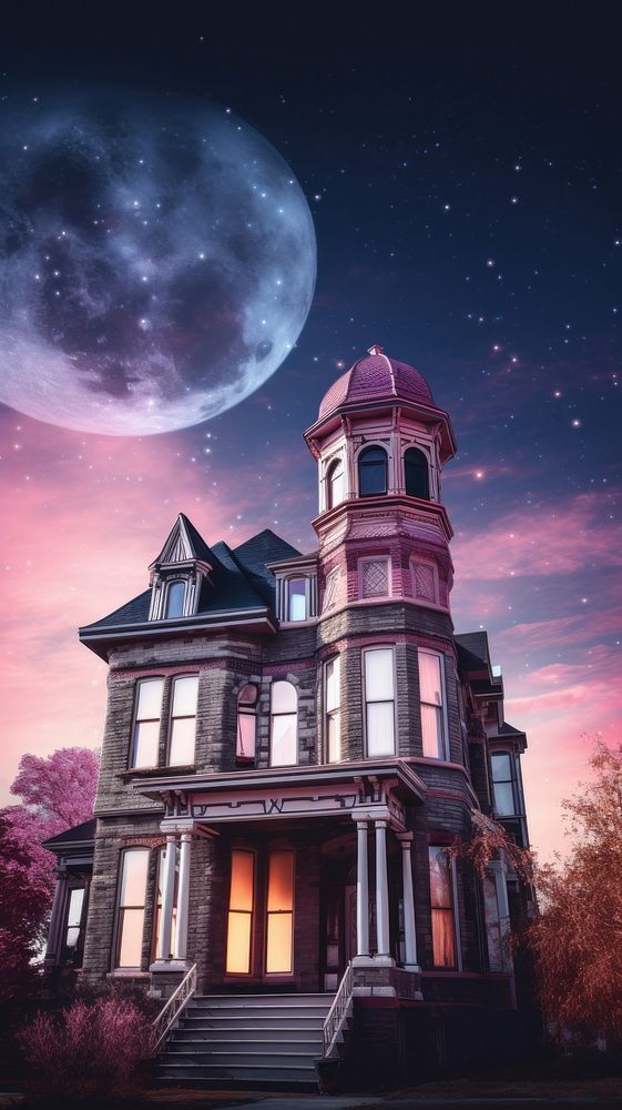 A haunted mansion night architecture astronomy.