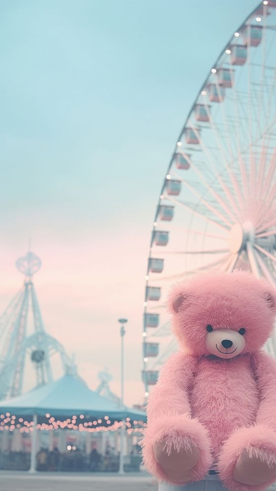 A teddy bear side on cotton candy toy fun representation.