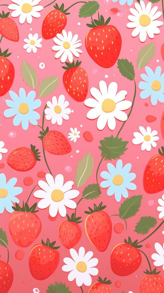  Cute background flower backgrounds strawberry. AI generated Image by rawpixel.