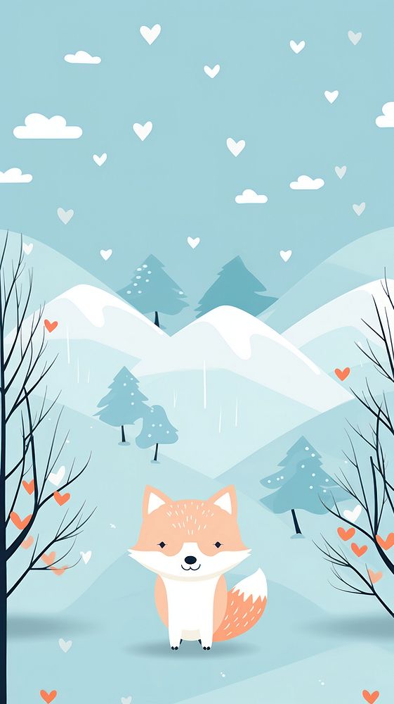  Foxes cartoon snow mountain. AI generated Image by rawpixel.