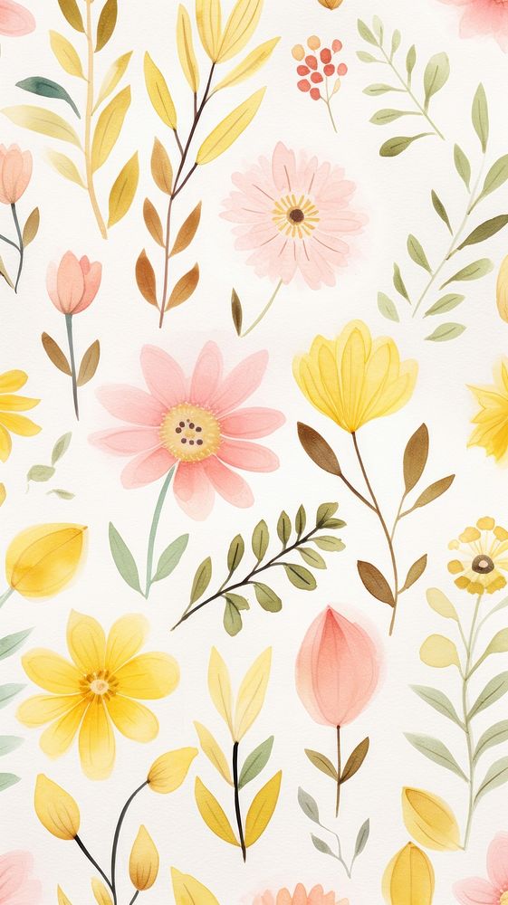  Flower pattern wallpaper nature yellow. AI generated Image by rawpixel.