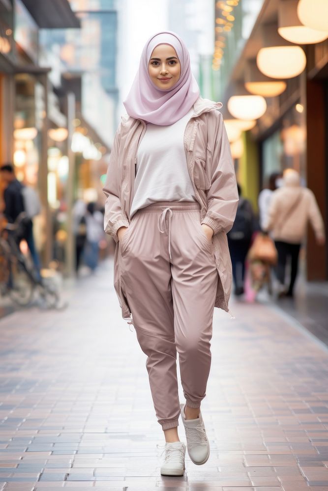 A joyful Middle east woman in streetwear standing walking adult.
