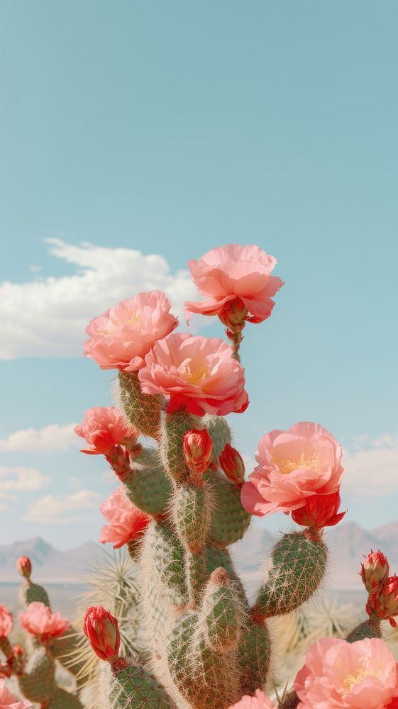 Desert cacti flowers cactus cloud plant.