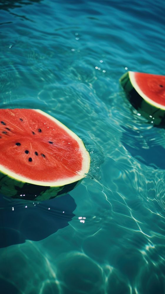 Watermelon and watermelon slices outdoors floating nature.