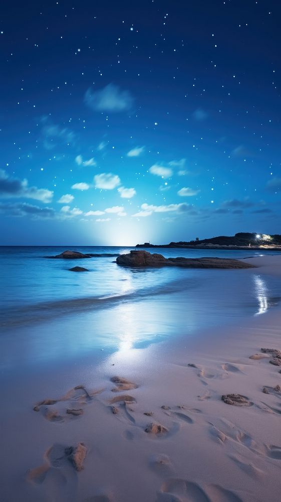 Glowing beach night outdoors horizon.