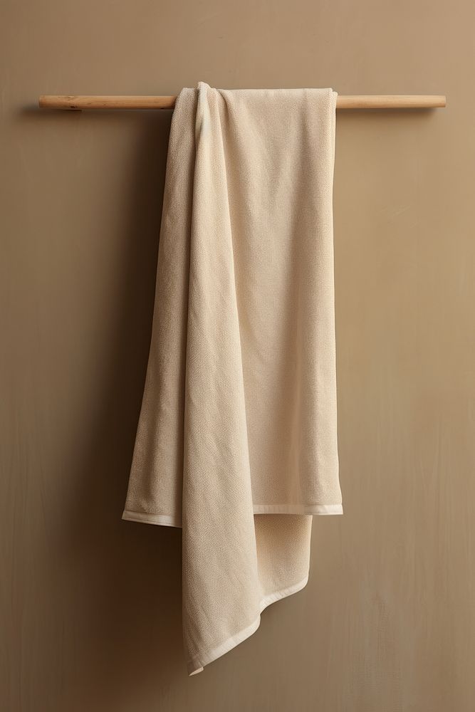 A rectangular towel that is beige with a hook linen simplicity coathanger. AI generated Image by rawpixel.