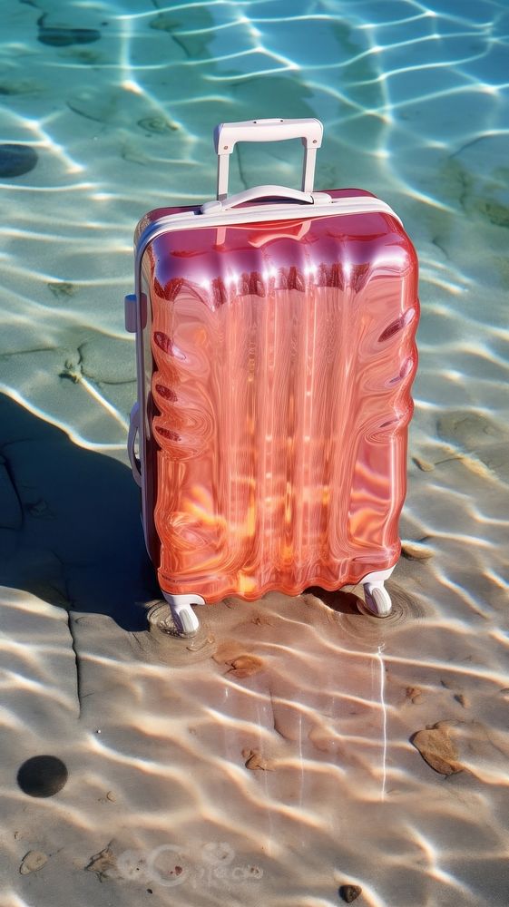 Travel luggage suitcase outdoors water.
