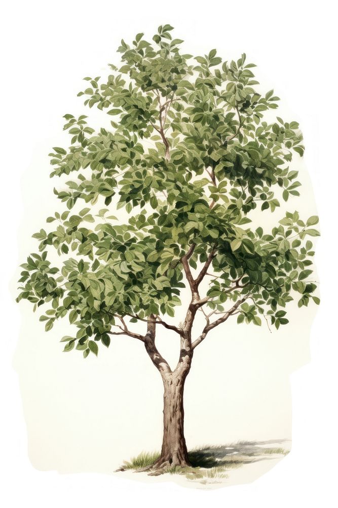 Botanical illustration of a tree plant leaf outdoors.