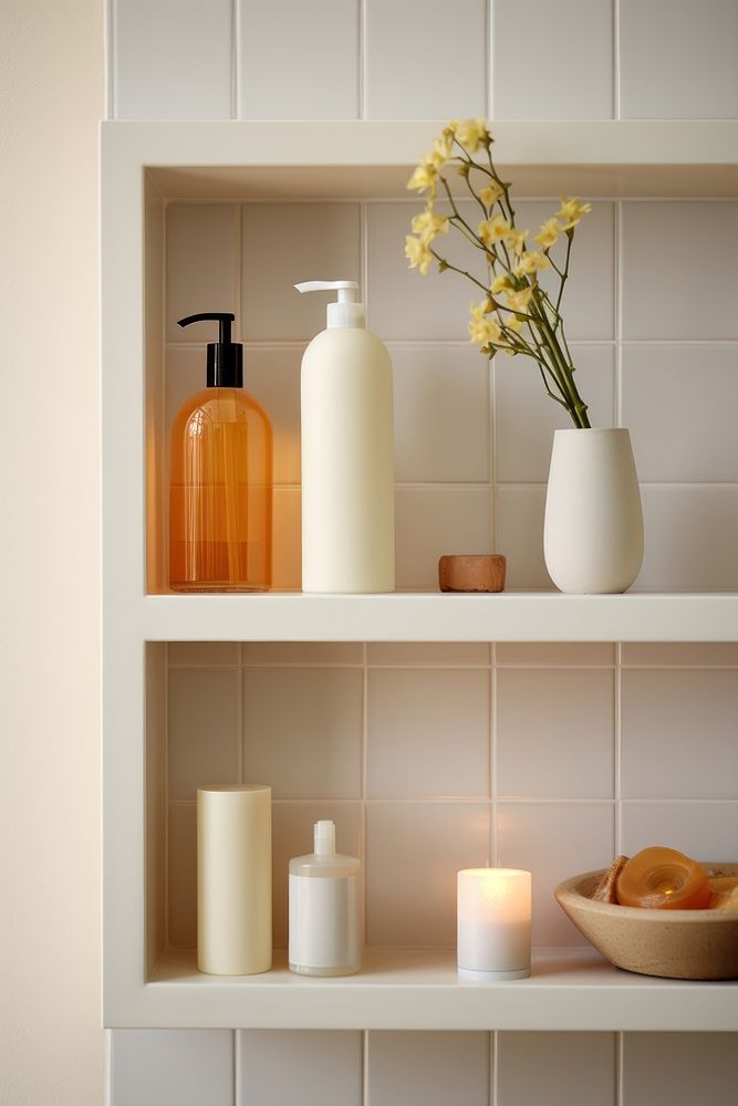 Candle shelf simplicity bathroom. AI generated Image by rawpixel.