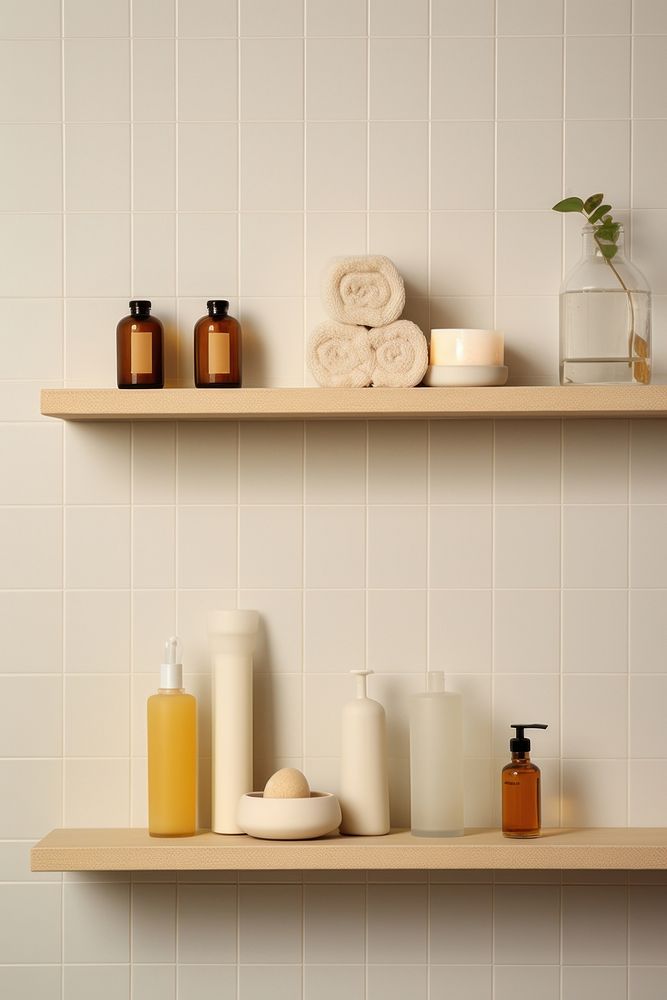 Bottle shelf simplicity bathroom. AI generated Image by rawpixel.