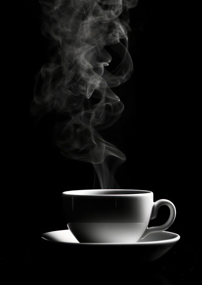 A cup of coffee full of smoke saucer drink black.