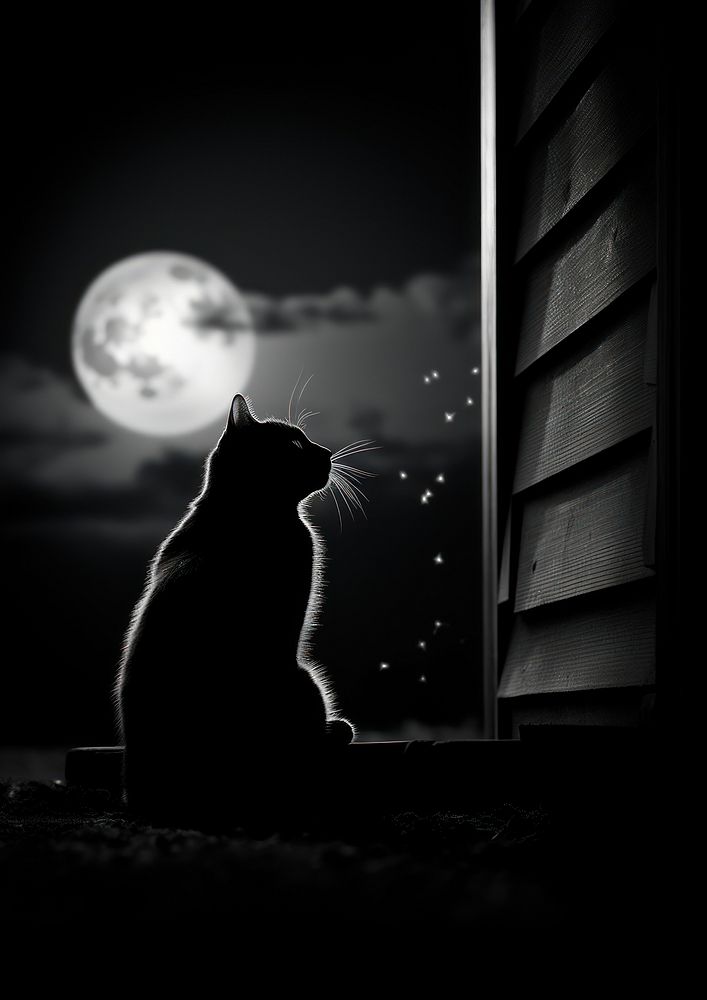 A cat looking at the moon silhouette animal mammal.