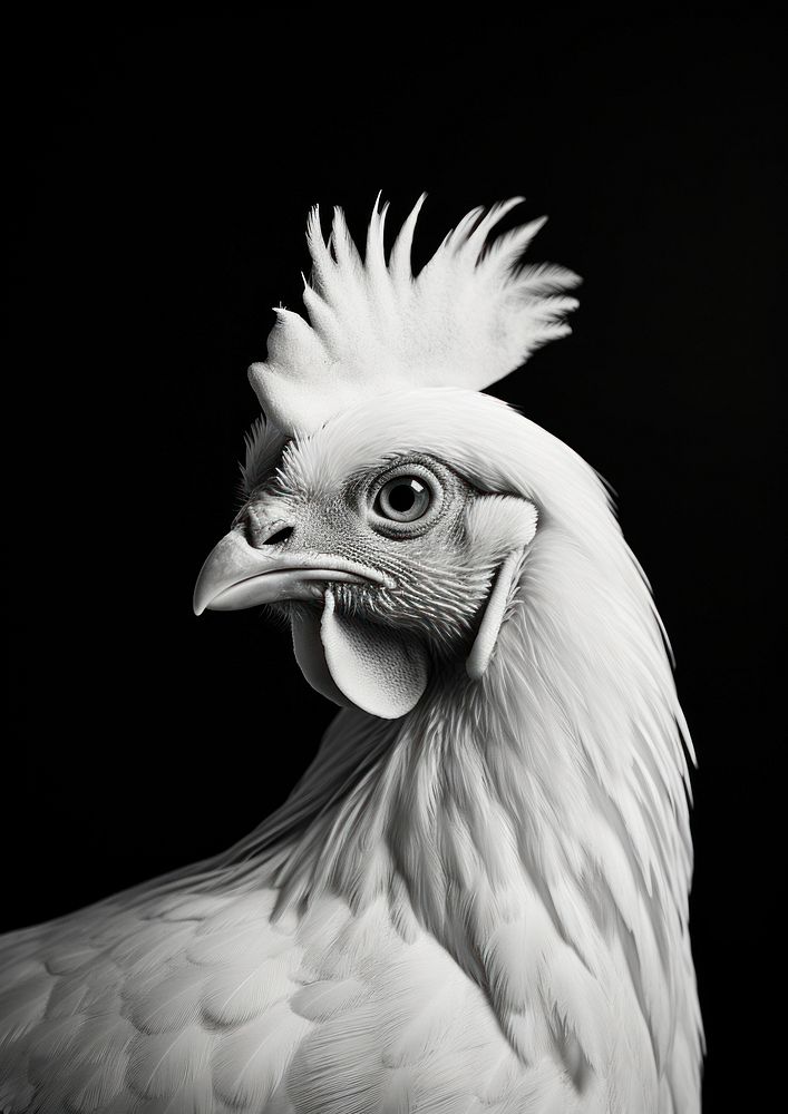 A chicken animal white black.