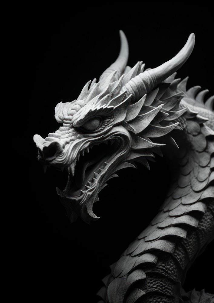 A dragon statue black white monochrome.