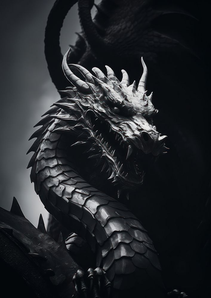 A dragon statue black representation monochrome.