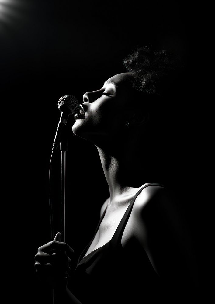 A jazz singer photography microphone portrait.