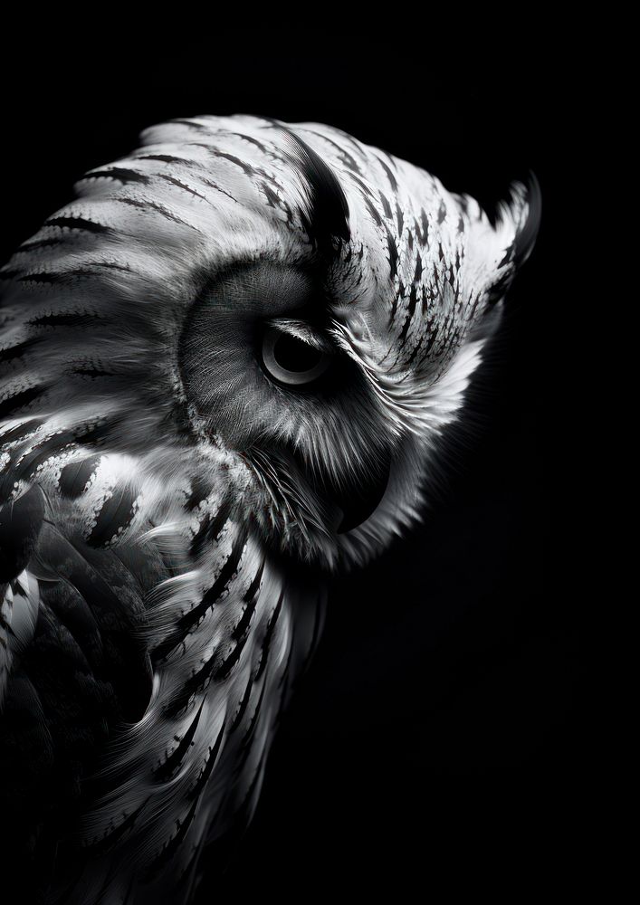 An owl animal black white.