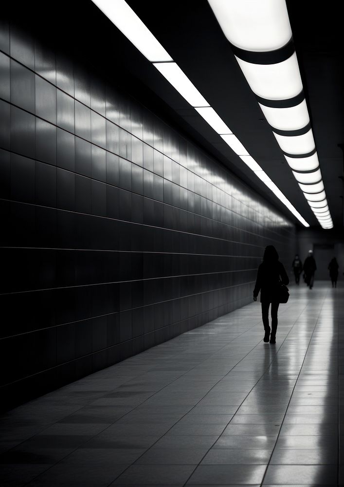 People walking in the metro station architecture corridor building.