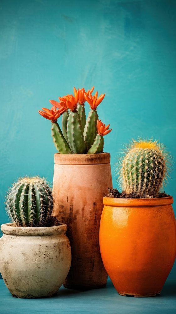 Cactus pots plant houseplant terracotta.