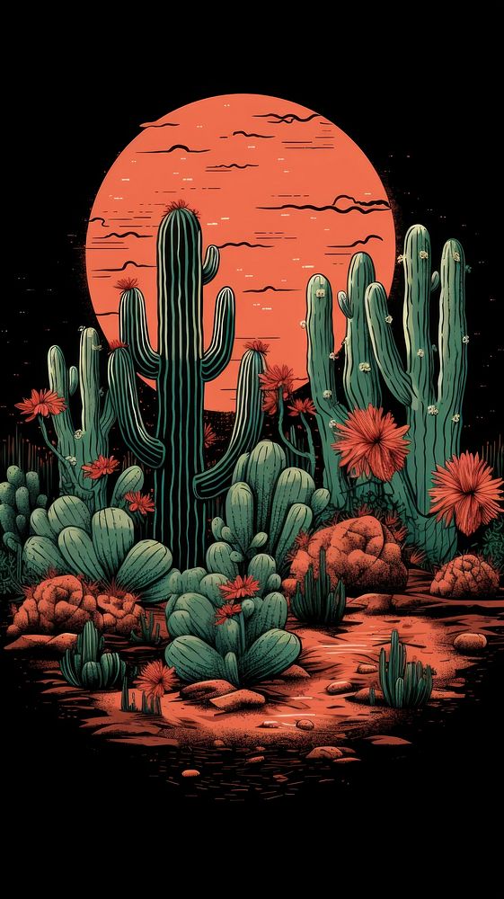 Cactus oasis landscape outdoors desert.