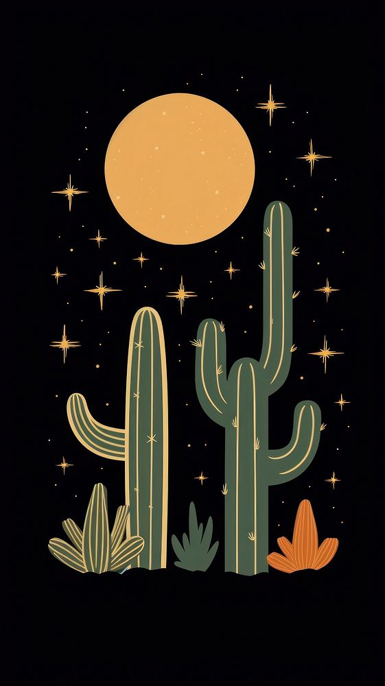 Cactus night moon astronomy.