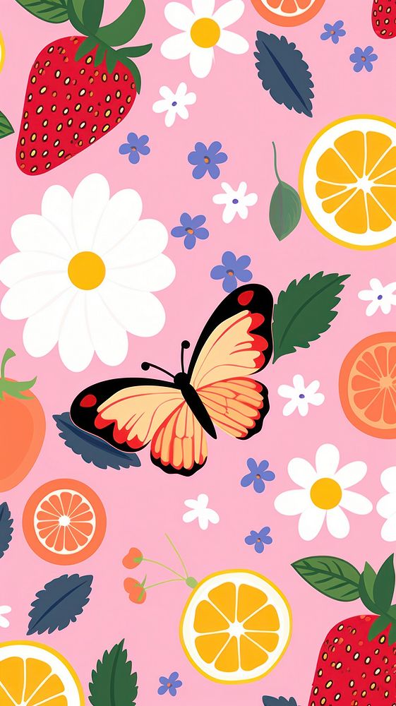  Pattern flower backgrounds fruit. AI generated Image by rawpixel.