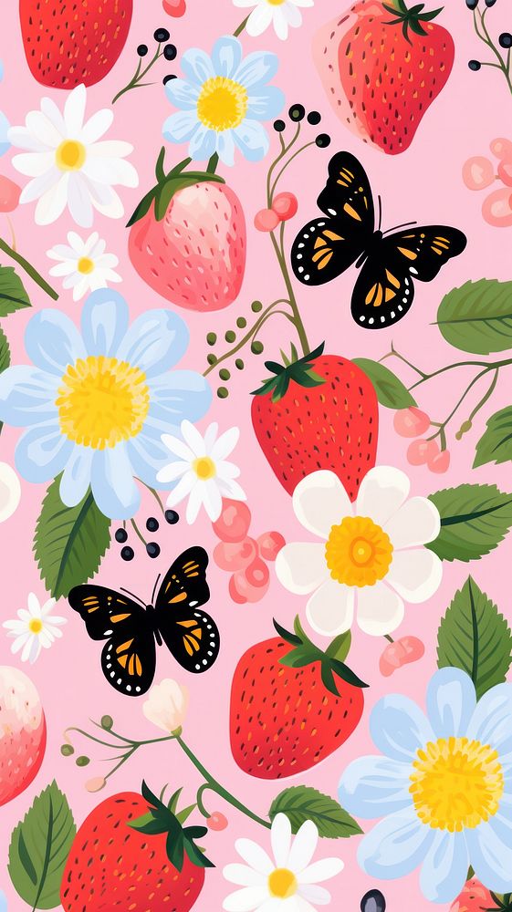  Pattern flower berry backgrounds. AI generated Image by rawpixel.