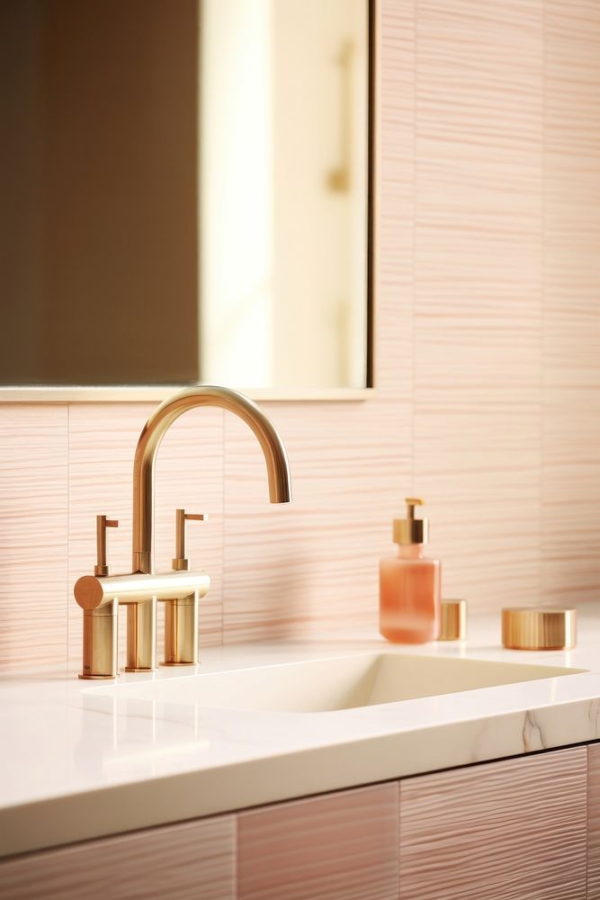 Wallpapered bathroom perfume sink pink. AI generated Image by rawpixel.