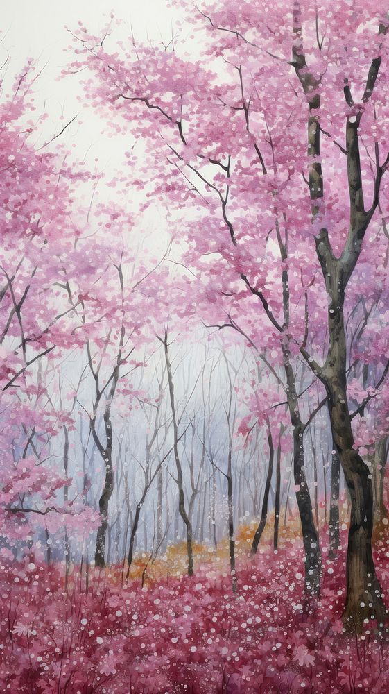 Illustration of a cherry blossom in Japan landscape outdoors woodland.