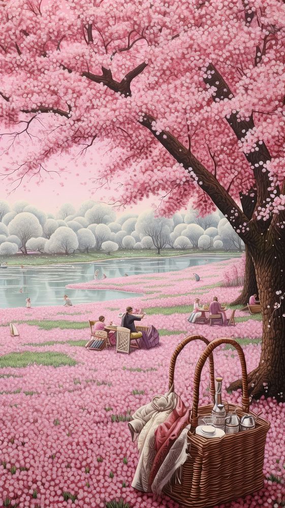 Illustration of a cherry blossom picnic flower plant tranquility.