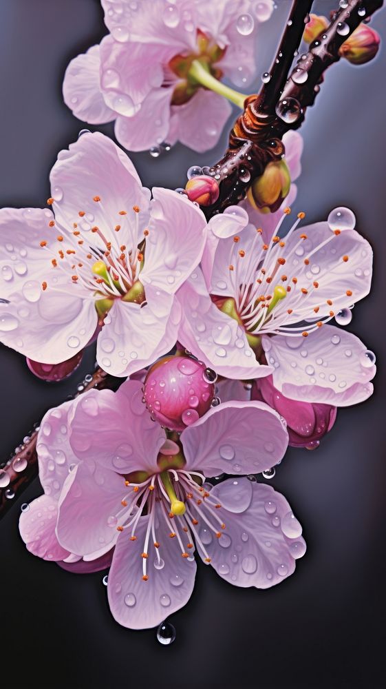 Illustration of a close up cherry blossom flower petal plant.
