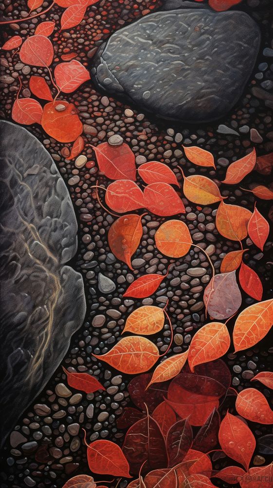 Illustration of a autumn leaves with stone path pebble leaf backgrounds.