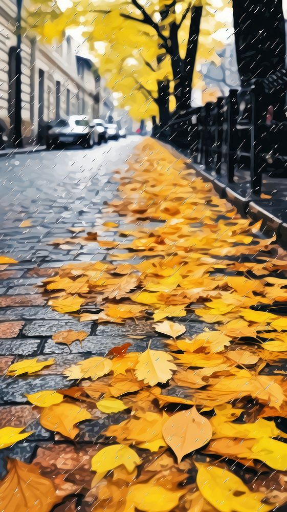 Illustration of a autumn leaves on the street plant leaf city.