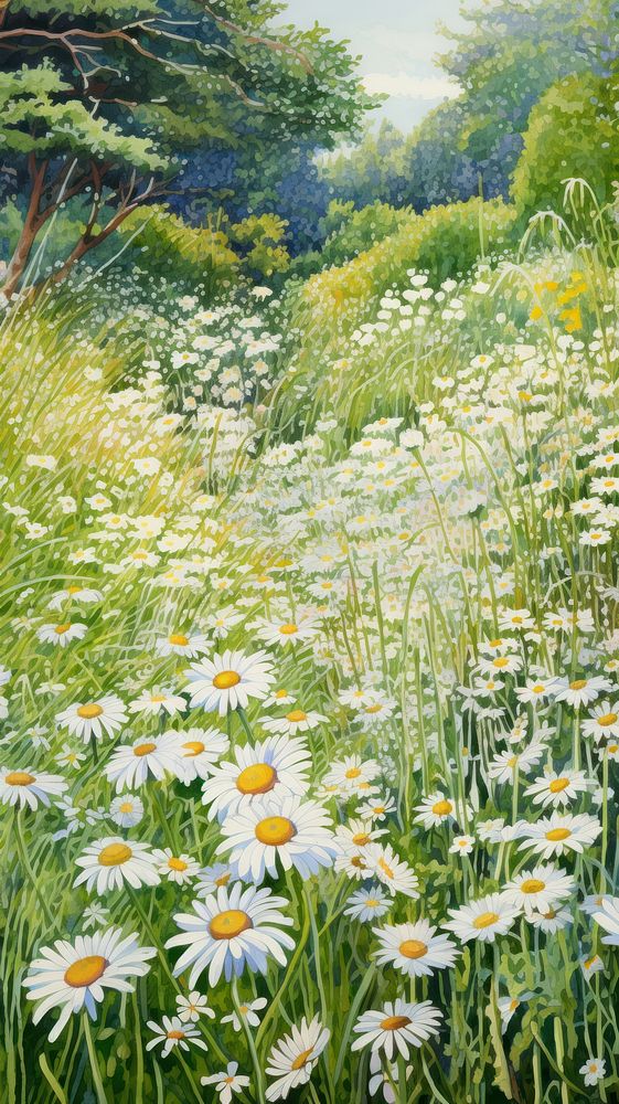 Illustration of a daisy garden landscape vegetation outdoors.