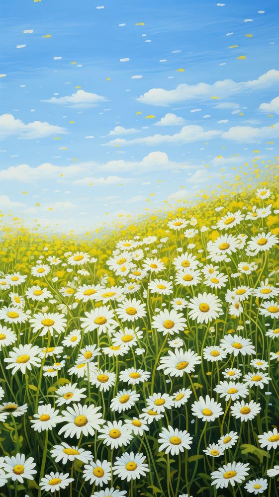 Illustration of a daisy meadow landscape grassland outdoors.