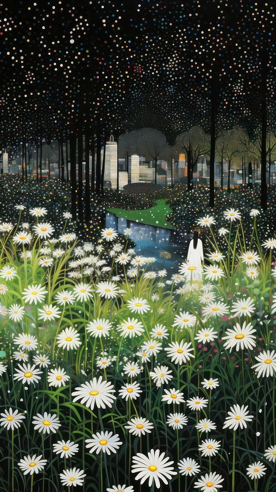 Illustration of a daisys in central park outdoors nature flower.