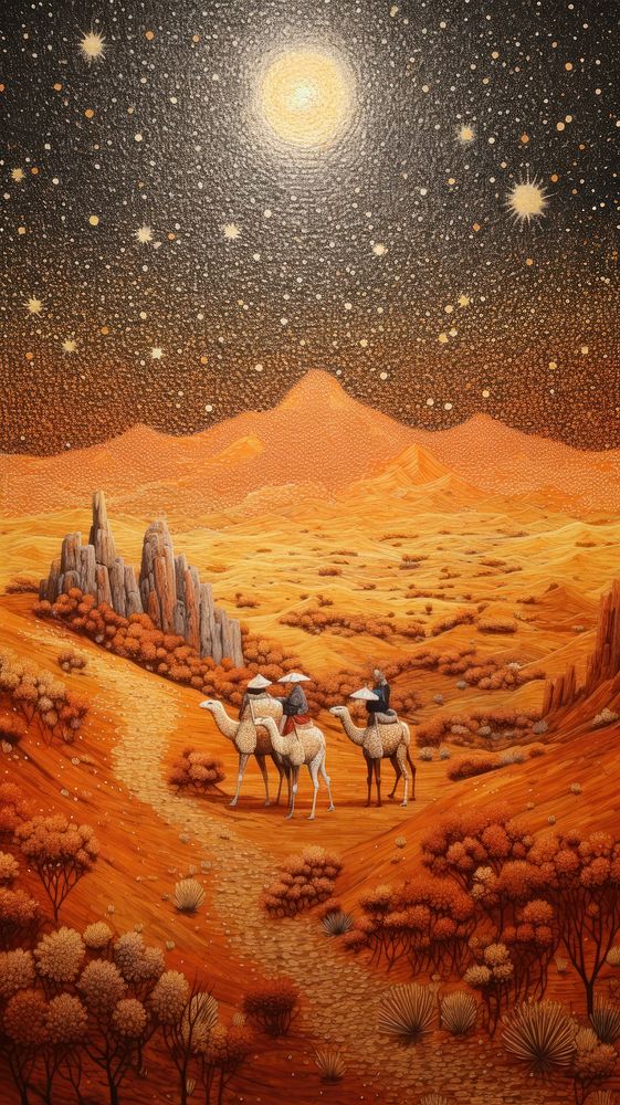 Illustration of a desert with camels landscape outdoors nature.