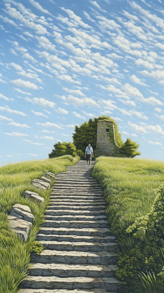 Illustration of a famous view point in France architecture landscape grassland.