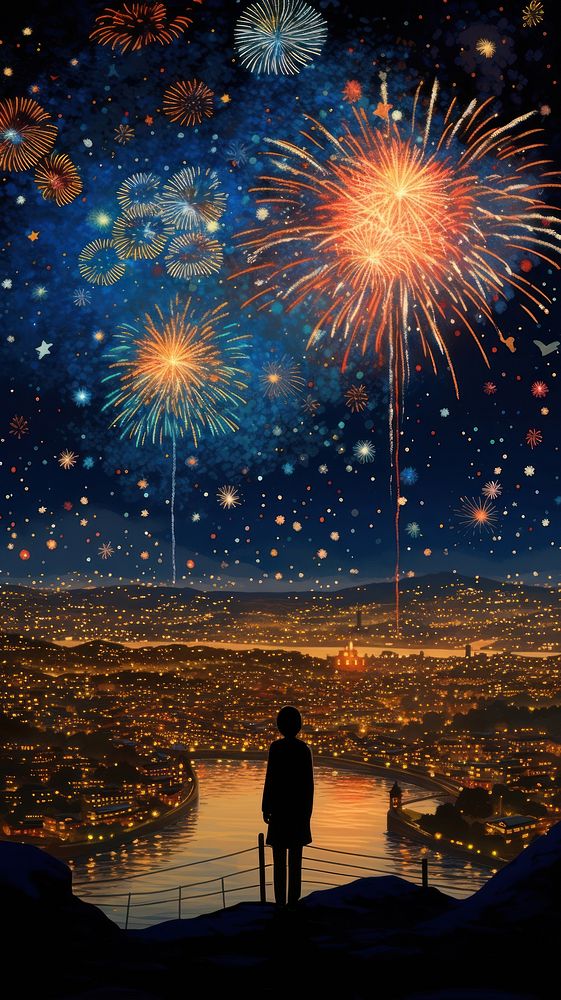 Illustration of a firework in japan fireworks silhouette landscape.