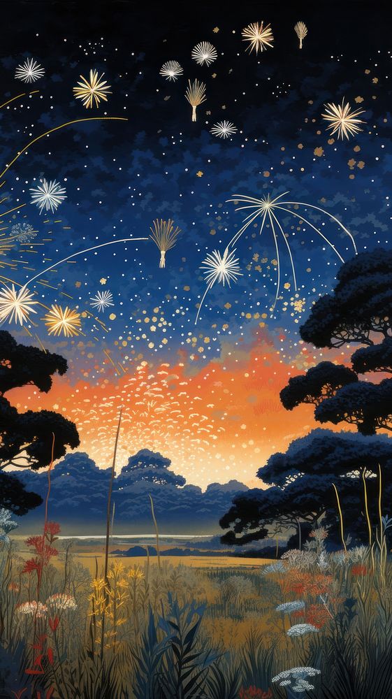Illustration of a firework in japan landscape fireworks outdoors.