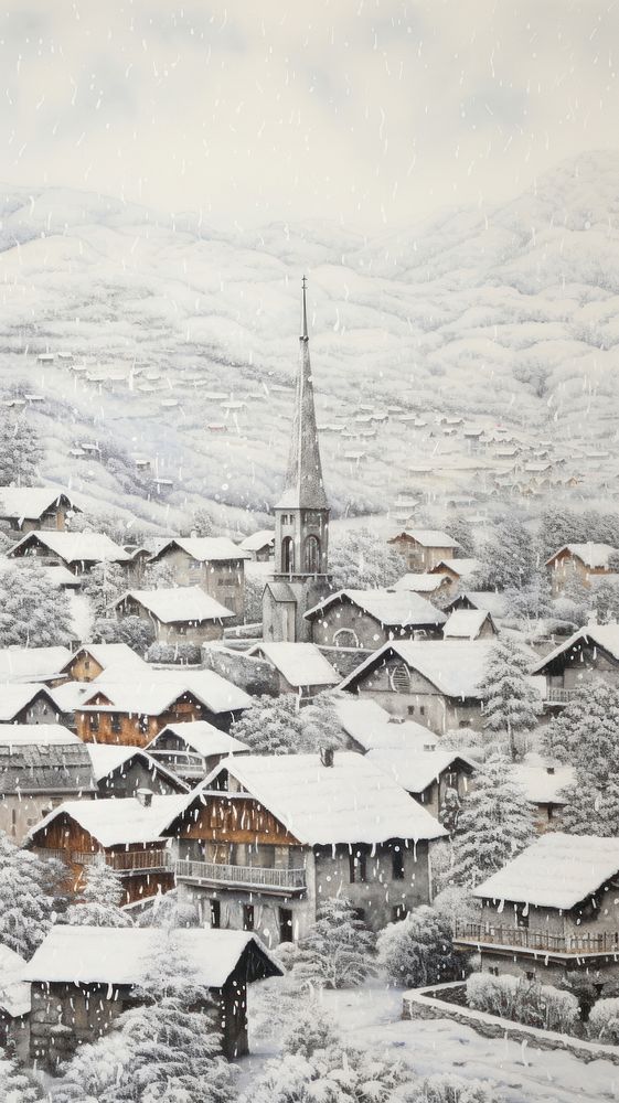 Illustration of a snowing in switzerland architecture landscape building.