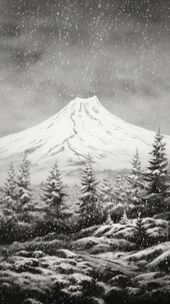 Illustration of a snowing mountain landscape outdoors winter.