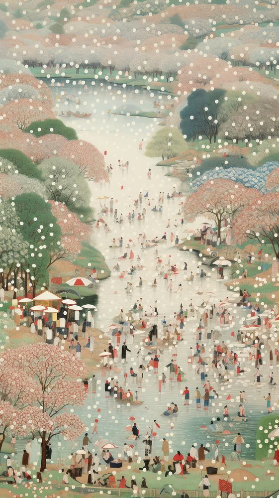 Illustration of a summer river festive in japan painting art architecture.