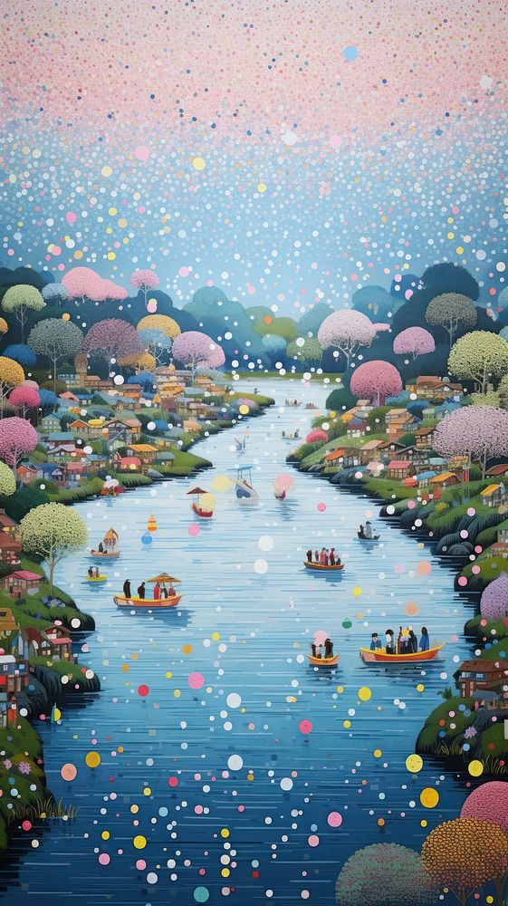 Illustration of a summer river festive in japan outdoors painting nature.