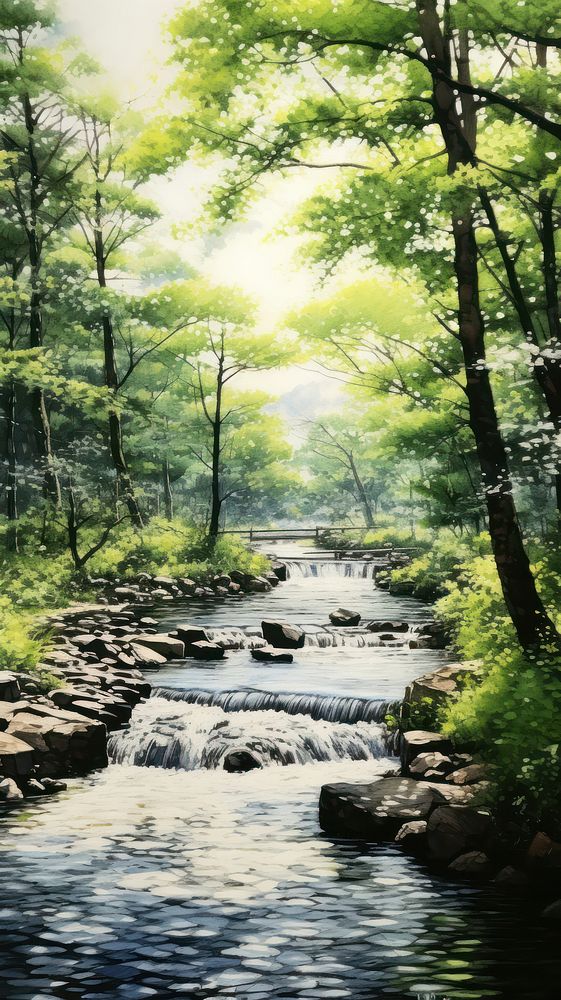 Illustration of a summer river in japan landscape wilderness outdoors.