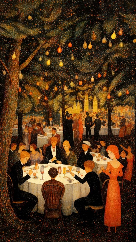 Illustration of a party painting architecture restaurant.