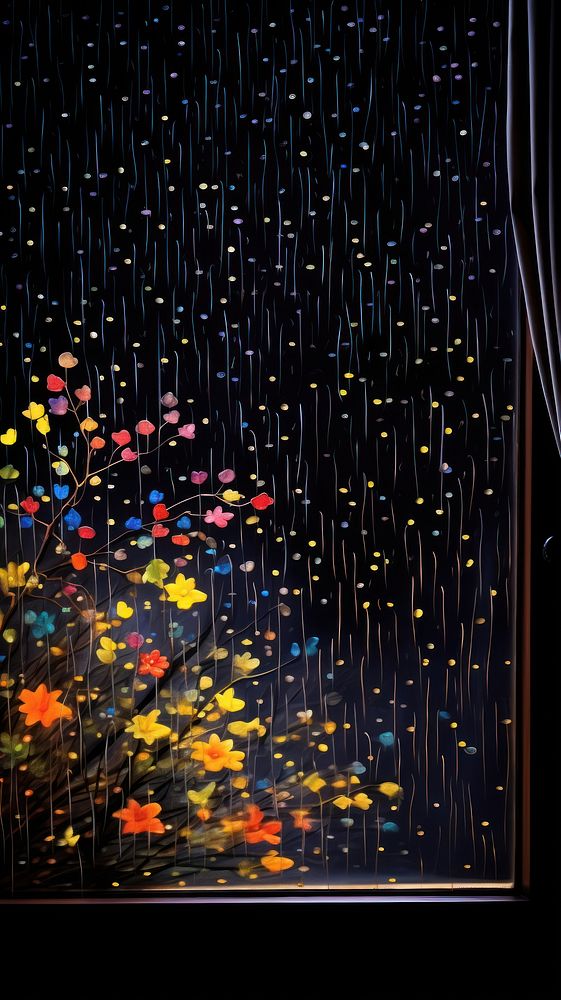 Illustration of a raining at the window confetti transparent illuminated.