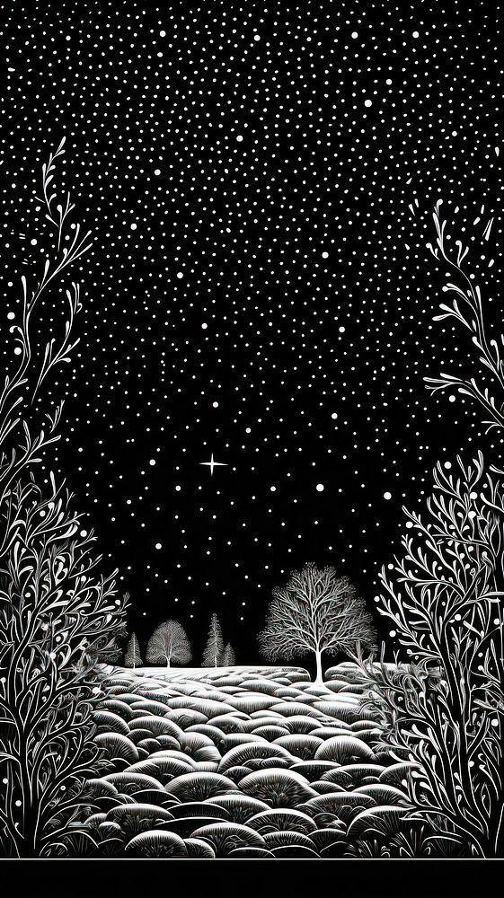 Illustration of a window fall outdoors nature night.